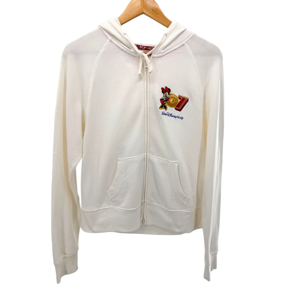 Walt Disney World 2007 Minnie Mouse Mickey Goofy Donald Zip Up Hoodie White
